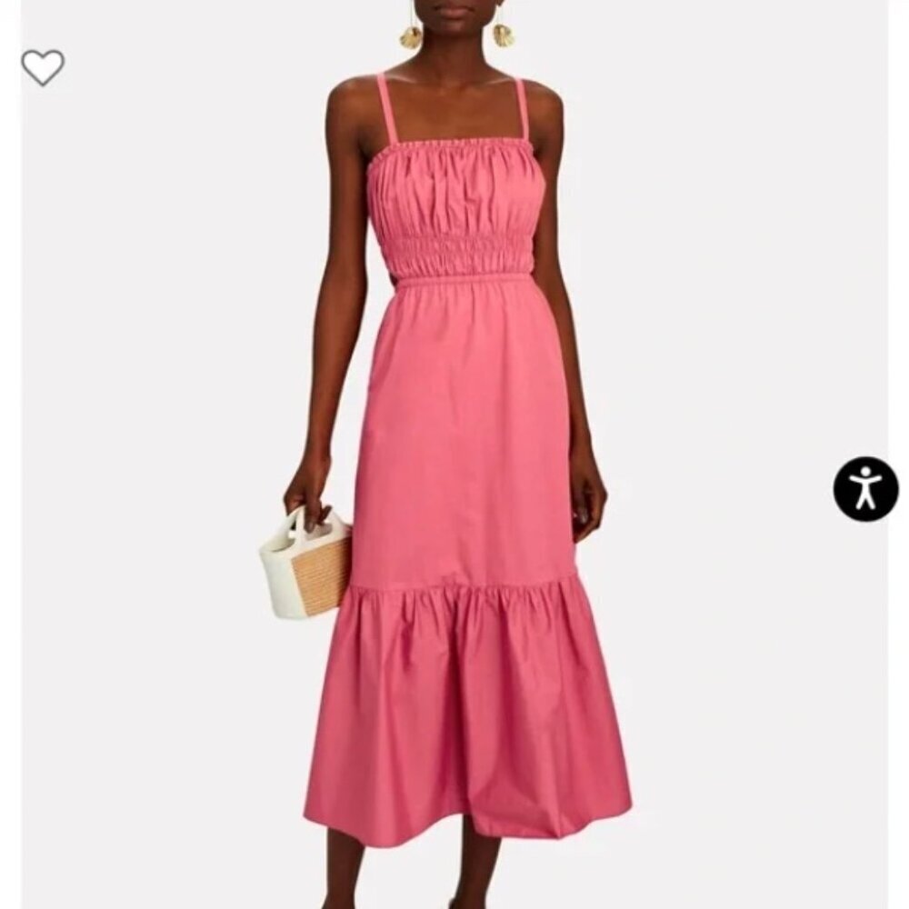 Intermix Cynthia Smocked Dress Pink Open Back Fit N Flare Bow Size Medium NWT